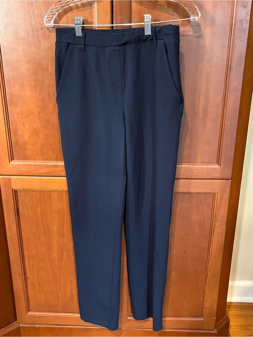 Quince Ultra Stretch Ponte Straight Leg Pants Womens M Navy Blue Pull On